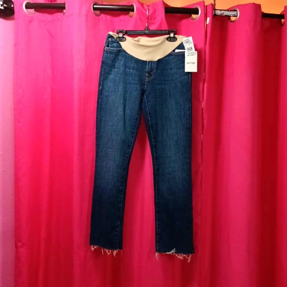 MOTHER Dark Blue Maternity Jeans with Beige Panel